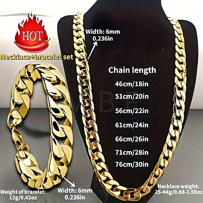 Alloy Cuban Curb Chains Necklaces & Bracelets Sets for Men WG37A02-02-1