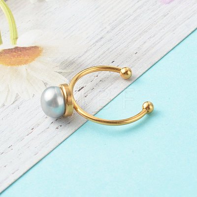 Shell Pearl Round Beads Cuff Rings RJEW-JR00375-1