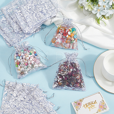 100Pcs Rose Printed Organza Bags OP-SP0001-06C-1