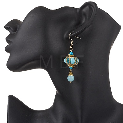 Lantern 304 Stainless Steel Synthetic Imperial Jasper Dangle Earrings EJEW-MZ00609-01-1