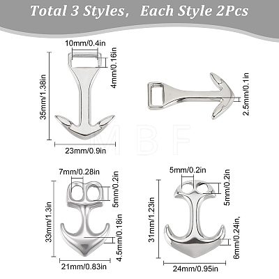 6Pcs 3 Styles 304 Stainless Steel Hook Clasps STAS-SC0004-36-1