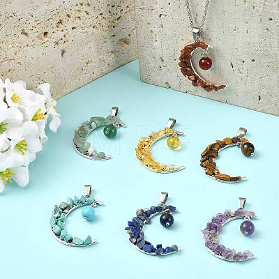 7Pcs Natural & Synthetic Mixed Stone Pendants PALLOY-FS00070-1