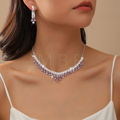 Alloy Rhinestone Teardrop Tassel Necklaces & Stud Earrings Sets FS-WG9D3B7-01-1