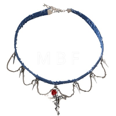 Alloy Pendant Denim Cloth Choker Necklaces for Women WGC1028-03-1