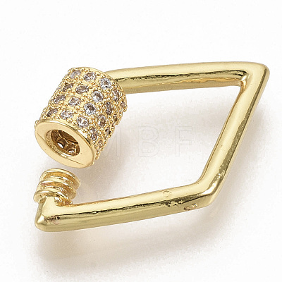 Brass Micro Pave Clear Cubic Zirconia Screw Carabiner Lock Charms ZIRC-S066-006-1
