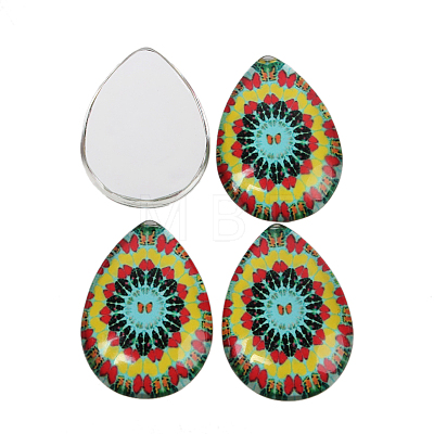 Mosaic Printed Glass Cabochons GGLA-N002-18x25-G-1