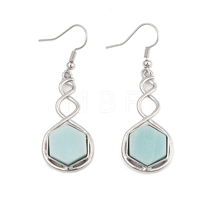 Hexagon Natural Flower Amazonite Dangle Earrings EJEW-K298-01P-13-1