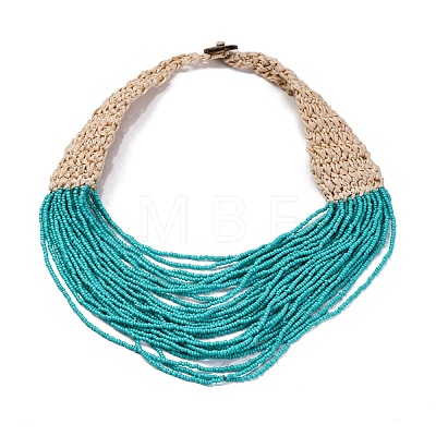 Bohemia Style Multi-strand Glass Seed Beaded Bib Necklaces for Women NJEW-G149-01A-1