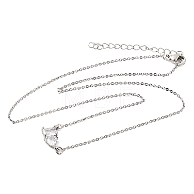 Brass Pave Cubic Zirconia Rectangle and Heart Pendant Cable Chain Necklaces KK-CBAB173-04P-04-1