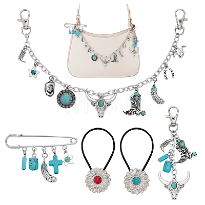 Cowboy Theme Alloy & Synthetic Turquoise & Aluminum Cable Chains Jewelry Sets HJEW-PH02504-1