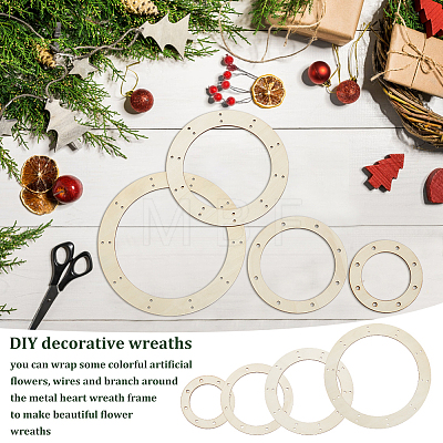 Fingerinspire 8Pcs 4 Styles Wreath Frames for Crafts WOOD-FG0001-33-1