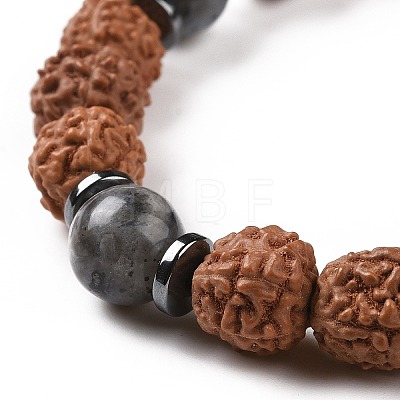 4Pcs Natural Rudraksha and Gemstone Beads Stretch Bracelets Set for Women Men BJEW-JB08939-1