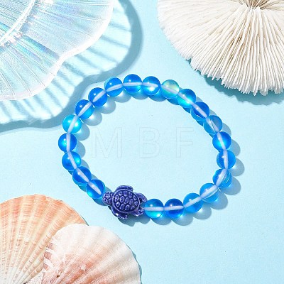 8mm Round Dyed Synthetic Moonstone Beaded Stretch Bracelets BJEW-JB10308-02-1