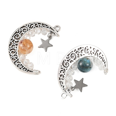 4Pcs 4 Styles Heated Natural Citrine & Apatite & Rainbow Moonstone & Dyed Green Jade Pendants PALLOY-TA00427-1