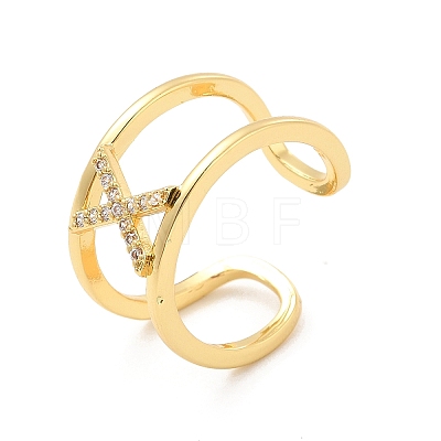 Clear Cubic Zirconia Initial Letter Open Cuff Ring RJEW-A012-01G-X-1
