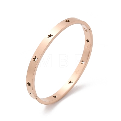 Hollow Star 304 Stainless Steel Hinged Bangles BJEW-L610-20RG-1