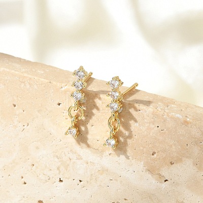 Brass Micro Pave Clear Cubic Zirconia Stud Earrings EJEW-R016-26G-01-1