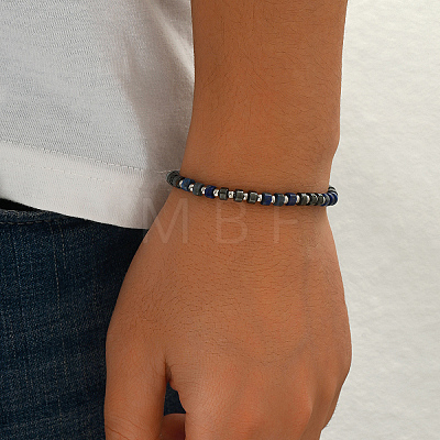 Natural Lapis Lazuli Heishi Beaded Bracelets with 201 Stainless Steel End Chains OQ4301-2-1