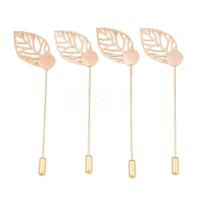 Brass Stick Lapel Pins Flat Round Settings with Iron Leaf KK-A301-03KCG-1