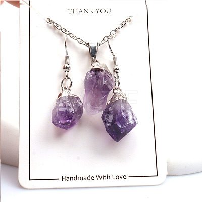 Nuggets Natural Amethyst Pendant Necklaces & Dangle Earrings Sets FS-WGD81FA-02-1