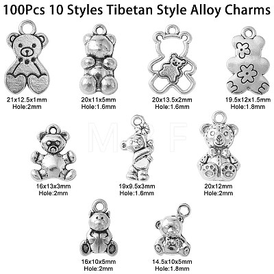 100Pcs 10 Styles Tibetan Style Alloy Pendants TIBEP-CJ0003-11-1