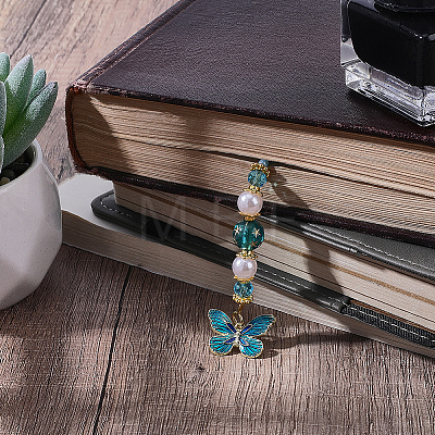 Glass & ABS Plastic Imitation Pearl & Acrylic Bead Bookmark AJEW-CP00020-1