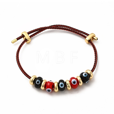 Lampwork Evil Eye & Brass Beaded Bangle BJEW-L679-04G-1