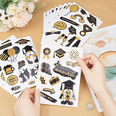 8 Sheets 4 Styles Graduation Season Theme Paper Self-adhesive Stickers set DIY-WH0030-83-1