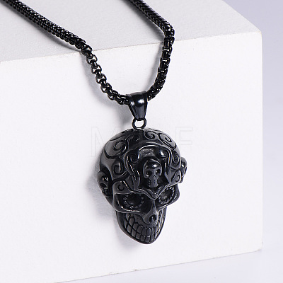 Skull Punk Style 304 Stainless Steel Fashion Pendant Necklaces for Men BV4987-3-1