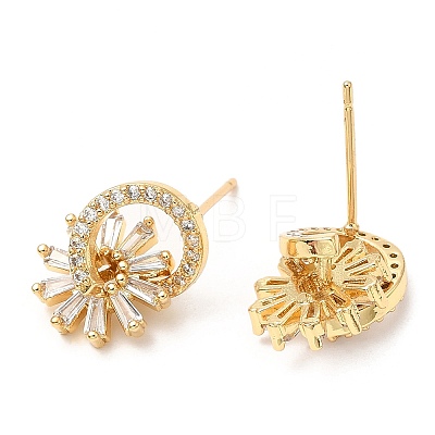 Rack Plating Brass Ring with Flower Stud Earrings with Cubic Zirconia EJEW-A103-07G-1