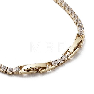 Flower Brass Link Bracelet with Clear Cubic Zirconia Tennis Chains BJEW-G690-06G-1