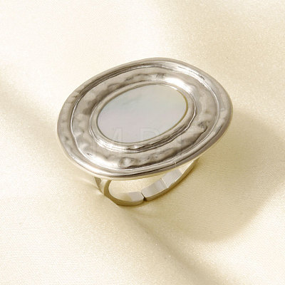 304 Stainless Steel with Oval Natural Shell Cuff Open Rings for Women LF4913-1-1