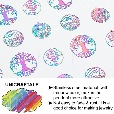 Unicraftale 24Pcs 4 Styles 201 Stainless Steel Filigree Pendants STAS-UN0023-15-1