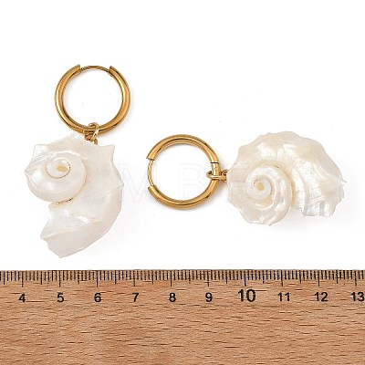 Natural Sea Shell Dangle Hoop Earrings EJEW-JE07355-1
