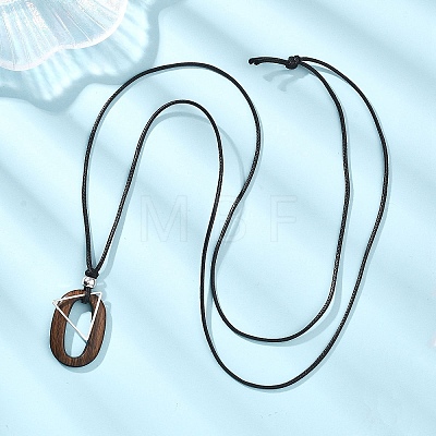 Acrylic Oval & Brass Triangle Pendant Black Waxed Polyester Cord Necklaces NJEW-JN05677-1