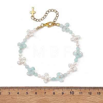 Copper Wired Shell Pearl & Natural Dyed Yellow Jade Beaded Bracelets for Women BJEW-JB13914-1