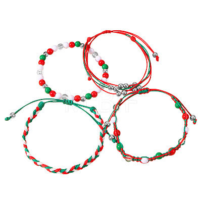 4Pcs 4 Styles Christmas Acrylic Beads Braided Bead Bracelets & Stretch Bracelets & Cotton Cord Braided Bracelets FS-WG84904-01-1