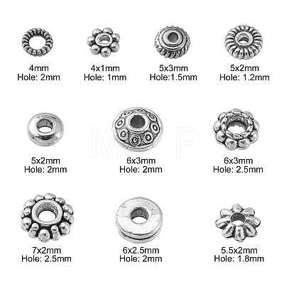 200Pcs 10 Styles Tibetan Style Alloy Spacer Beads ENAM-CJ0005-28-1