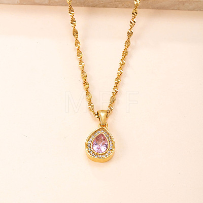 304 Stainless Steel Rhinestone Teardrop Pendant Necklaces for Women WG28393-01-1