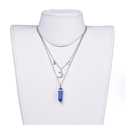 Natural Lapis Lazuli Bullet Pendant Tiered Necklaces NJEW-JN02414-03-1