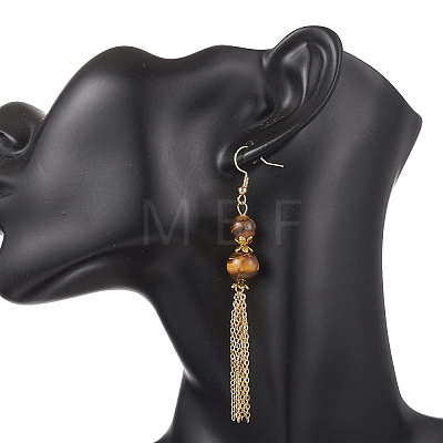 Tiger Eye Beads Dangle Earrings EJEW-JE06894-1