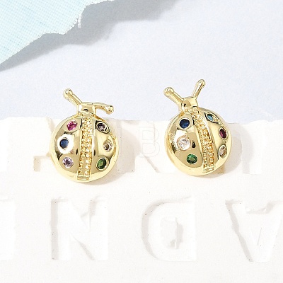 Brass Micro Pave Colorful Cubic Zirconia Stud Earrings EJEW-C186-19G-02-1
