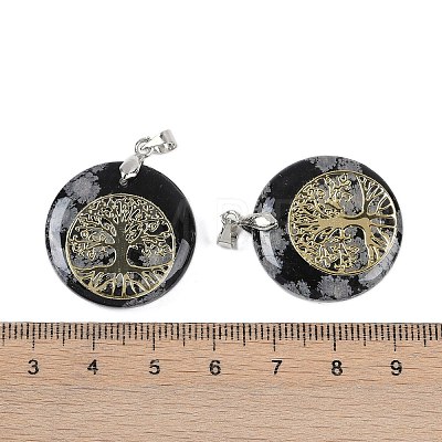 Natural Snowflake Obsidian Flat Round Pendants G-Q188-01P-02-1