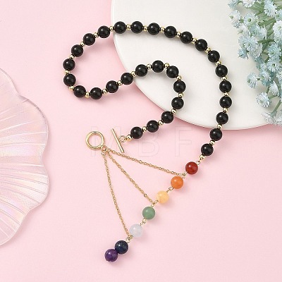 Chakra Gemstone Round Beaded Necklaces with 304 Stainless Steel OT Clasps NJEW-JN06348-1