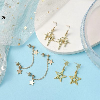 Star Brass Earrings EJEW-JE06114-1