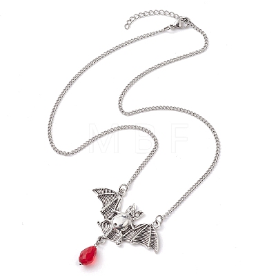 Alloy Bat and Glass Pendant Necklaces NJEW-TA00141-1