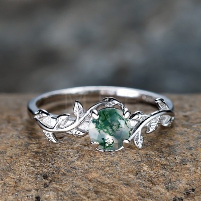 Oval & Leaf 925 Sterling Silver with Moss Agate Finger Rings FS-WGF1EFD-01-1