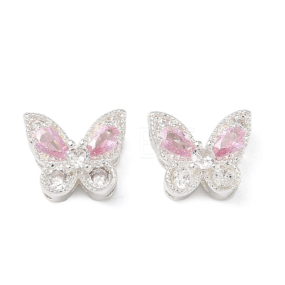 Brass Pave Cubic Zirconia Butterfly Beads KK-C168-07S-1