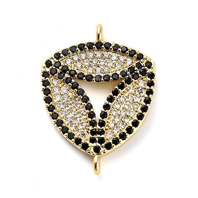 Brass Micro Pave Clear and Black Cubic Zirconia Triangle Connector Charms KK-L229-060G-1