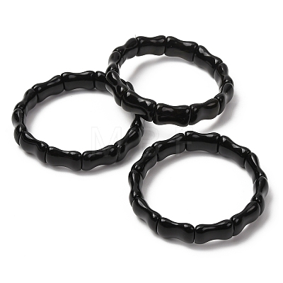 Bamboo Natural Obsidian Beads Stretch Bracelets for Women Men BJEW-K272-01O-1